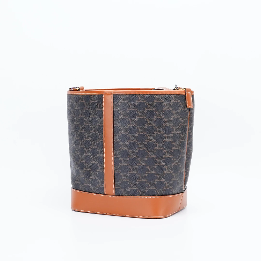 99新 Celine/思琳 【总仓】凯旋门水桶包中号棕老花/98新
