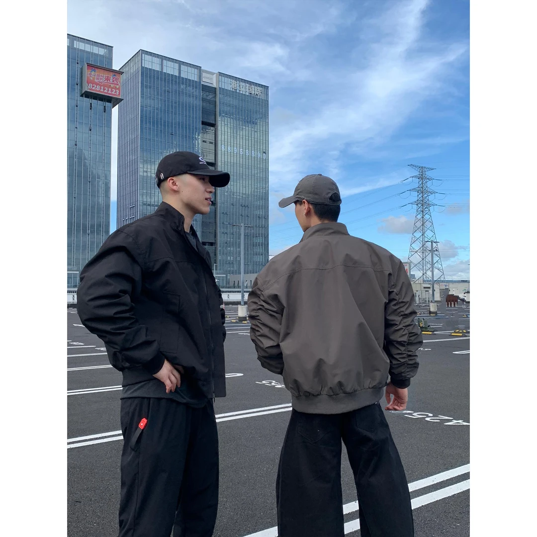 狼灰色美式立领教练飞行夹克男秋季cleanfit潮牌短款工装外套上衣