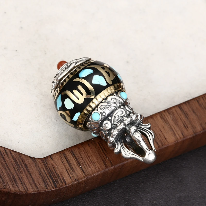 吊坠925银 时尚气质绿莲花座六字真言圆绿吊坠