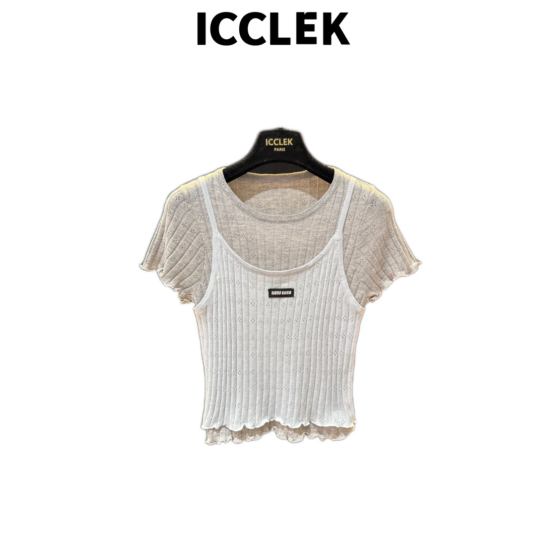 ICCLEK 灰色t针织彩色背心套装 气质 轻奢 名媛 -5582