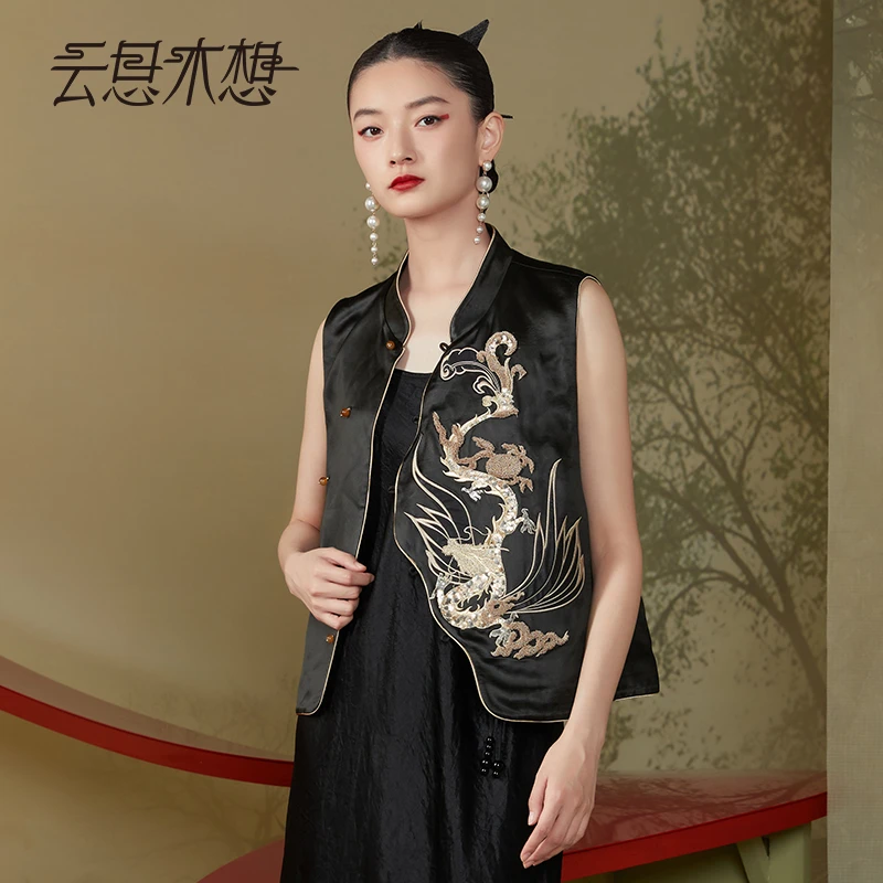 Ysimo-X云思木想原创中国风2024早秋新款不规则门襟绣花马甲12002