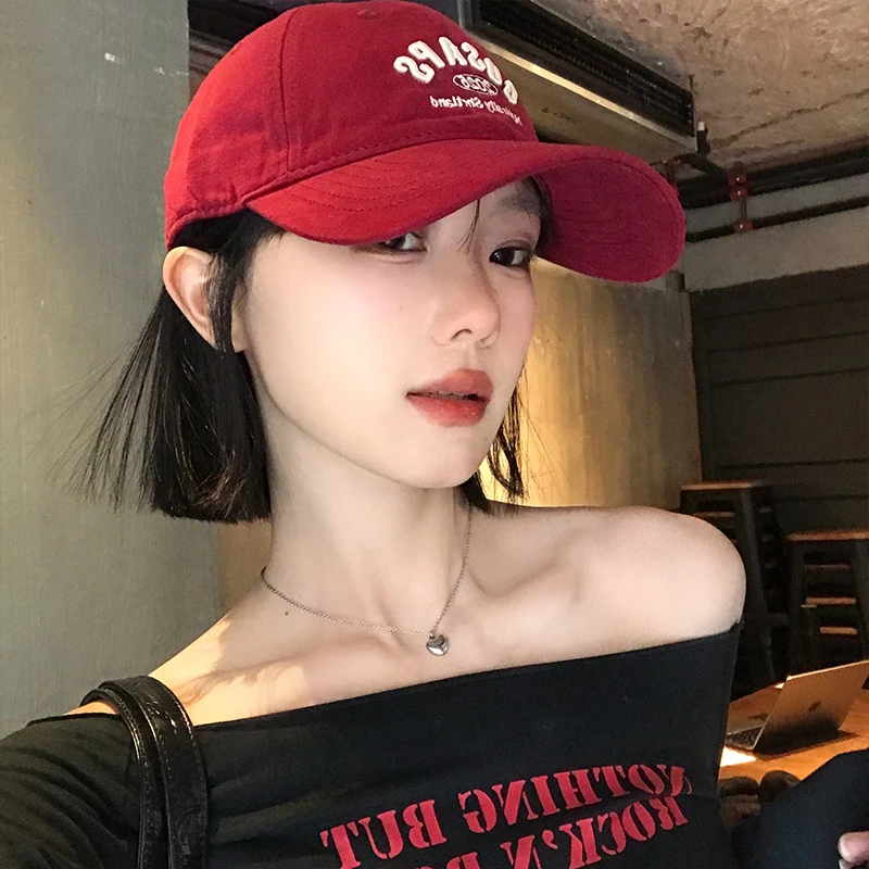 2025年春新款美式字母红色棒球帽女加大加深帽子大玫粉色软顶鸭舌