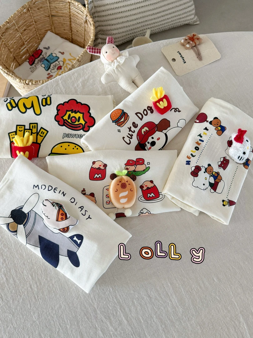 【乐一】lolly卡通布偶短袖圆领中性纯棉印花T恤洋气夏季潮牌童装