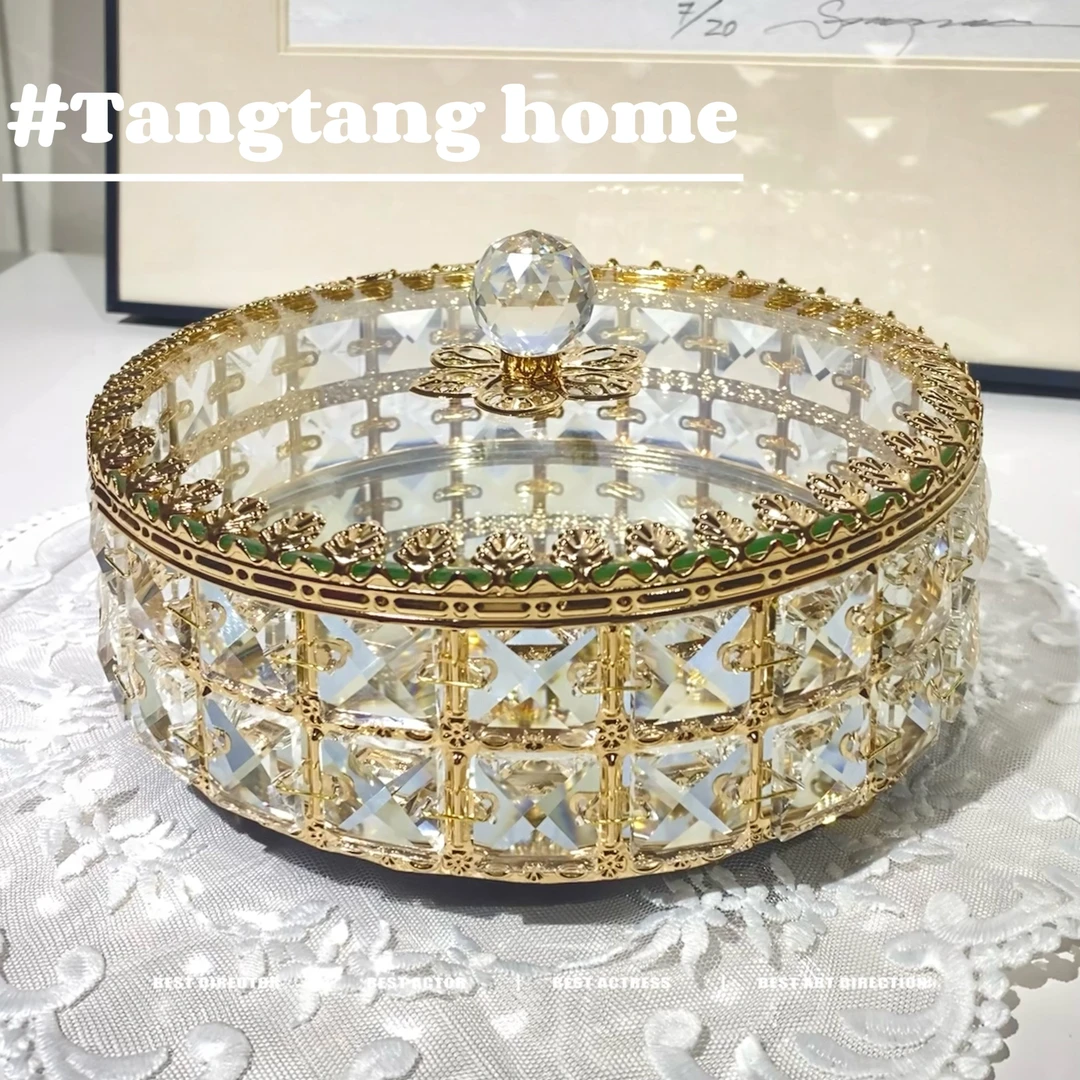 欧式糖果盒干果盒水晶玻璃家用客厅茶几收纳法国金玻璃储物罐摆件