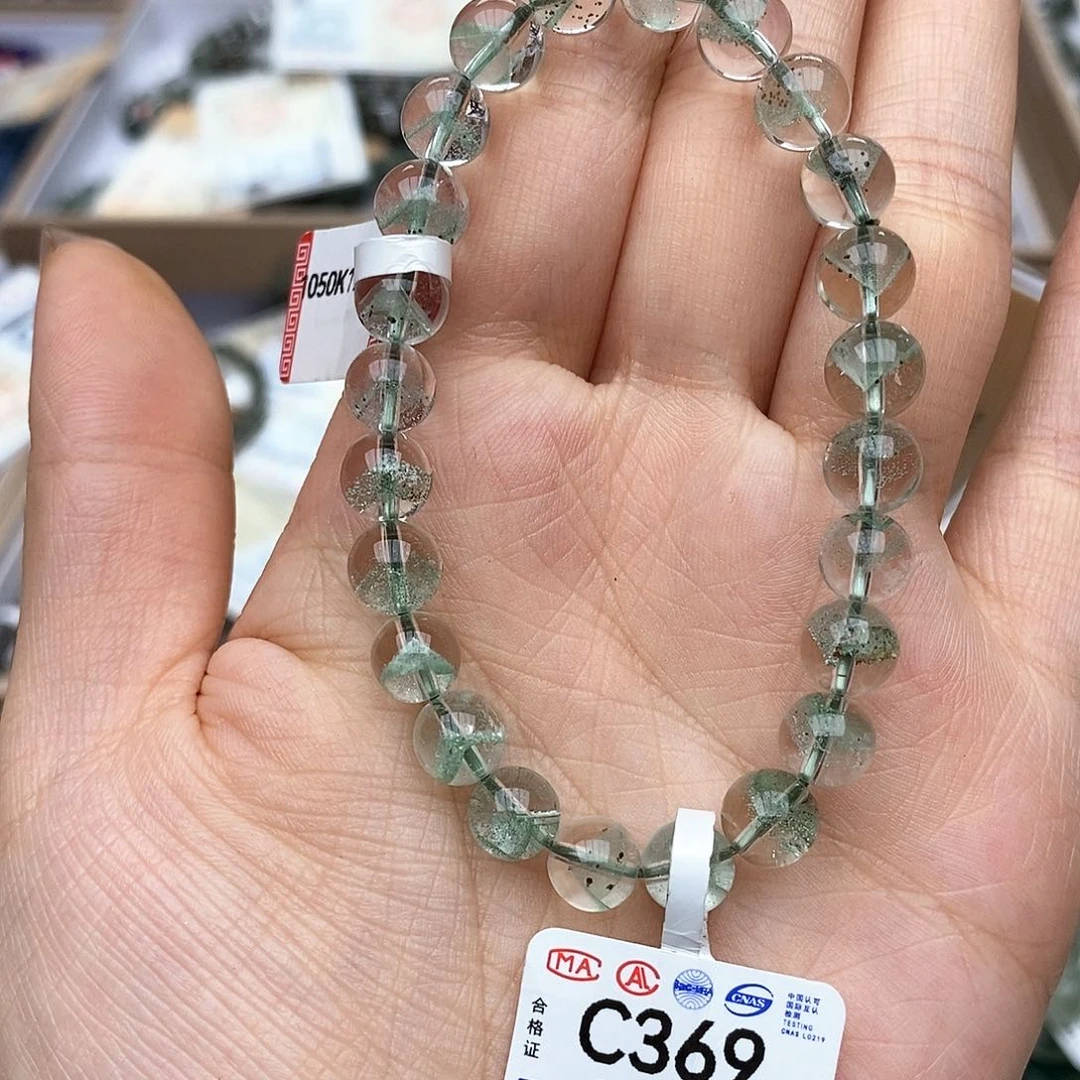 水晶手链未镶嵌C369 翠绿幽灵金字塔 8m+