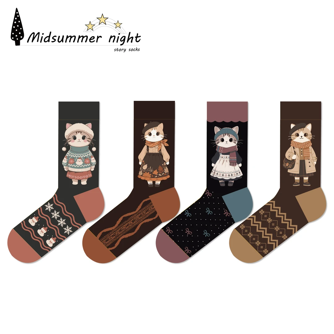 Midsummernight透气柔软女袜中腰可爱小动物袜子359