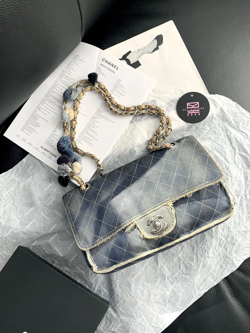 95新 Chanel/香奈儿 中古牛仔杂染cf 毛球jumbo24cm20开 12257775