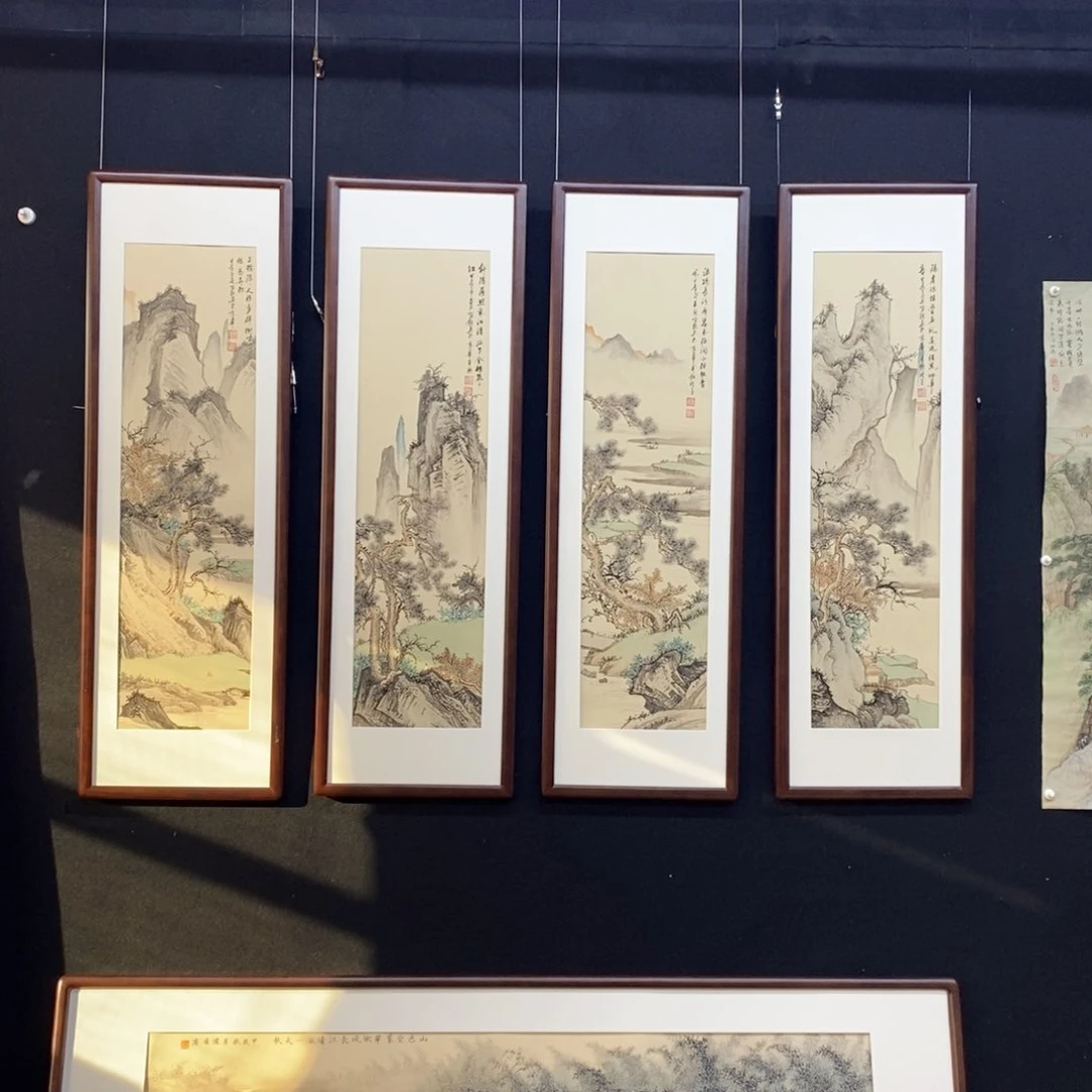 国画如*手绘国画精品四条屏一套带框