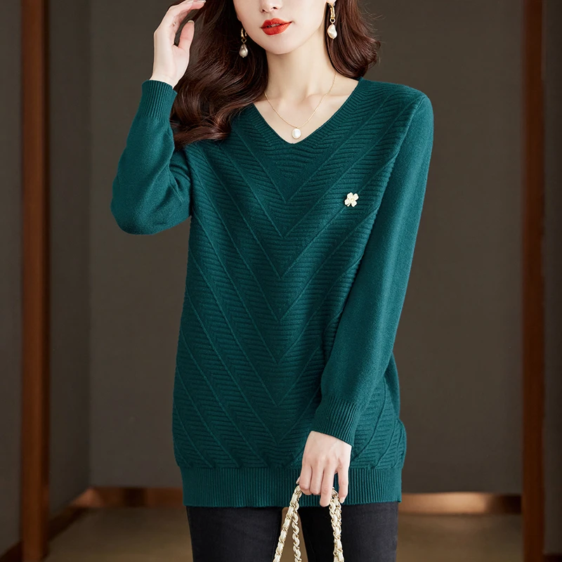 高级感V领打底衫秋冬中长款遮屁股上衣洋气高档显瘦女士毛衣内搭