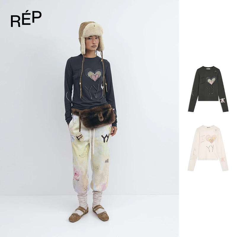 REP-OPEN YY设计师品牌肉色/炭灰色字母长袖T 25FW秋冬新品
