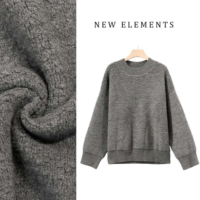 100%绵羊毛秋冬宽松休闲圆领纯色长袖时尚女上衣TS84125