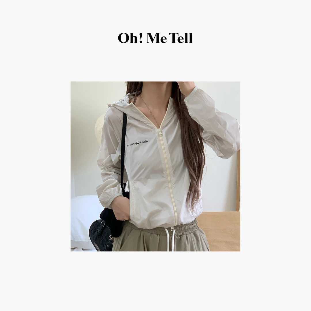 Oh！Me Tell【RR同款】字母印花轻薄防晒皮肤衣冲锋衣连帽拉链外套女