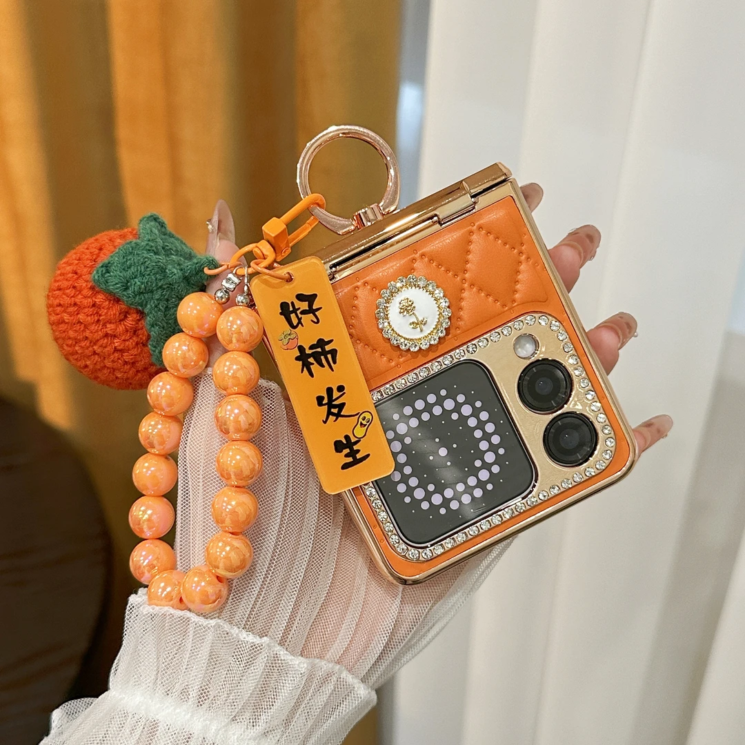 适用华为Nova Flip S折叠屏手机壳镶钻高档爱玛橙好柿发生菱格纹