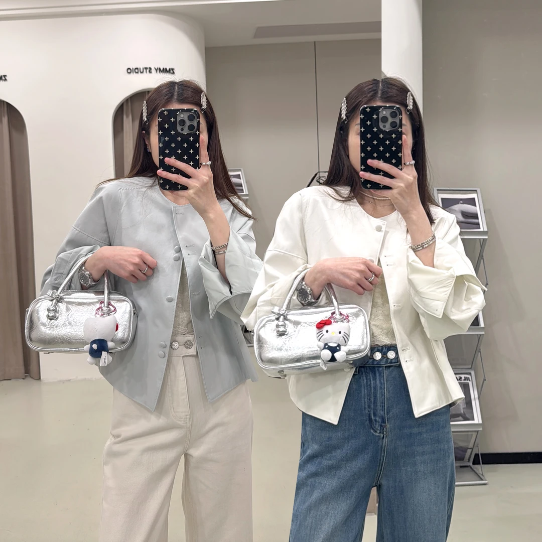 【ZMMY严选私服】春季新款韩代圆领单排扣纯色外套K5031702
