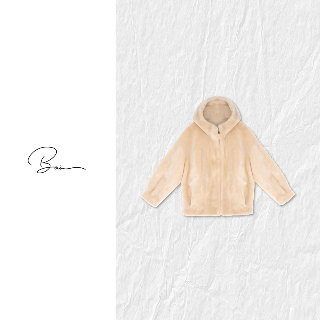 TXB “奶油熊”绵羊毛皮毛一体软糯保暖连帽毛毛外套XB-7977