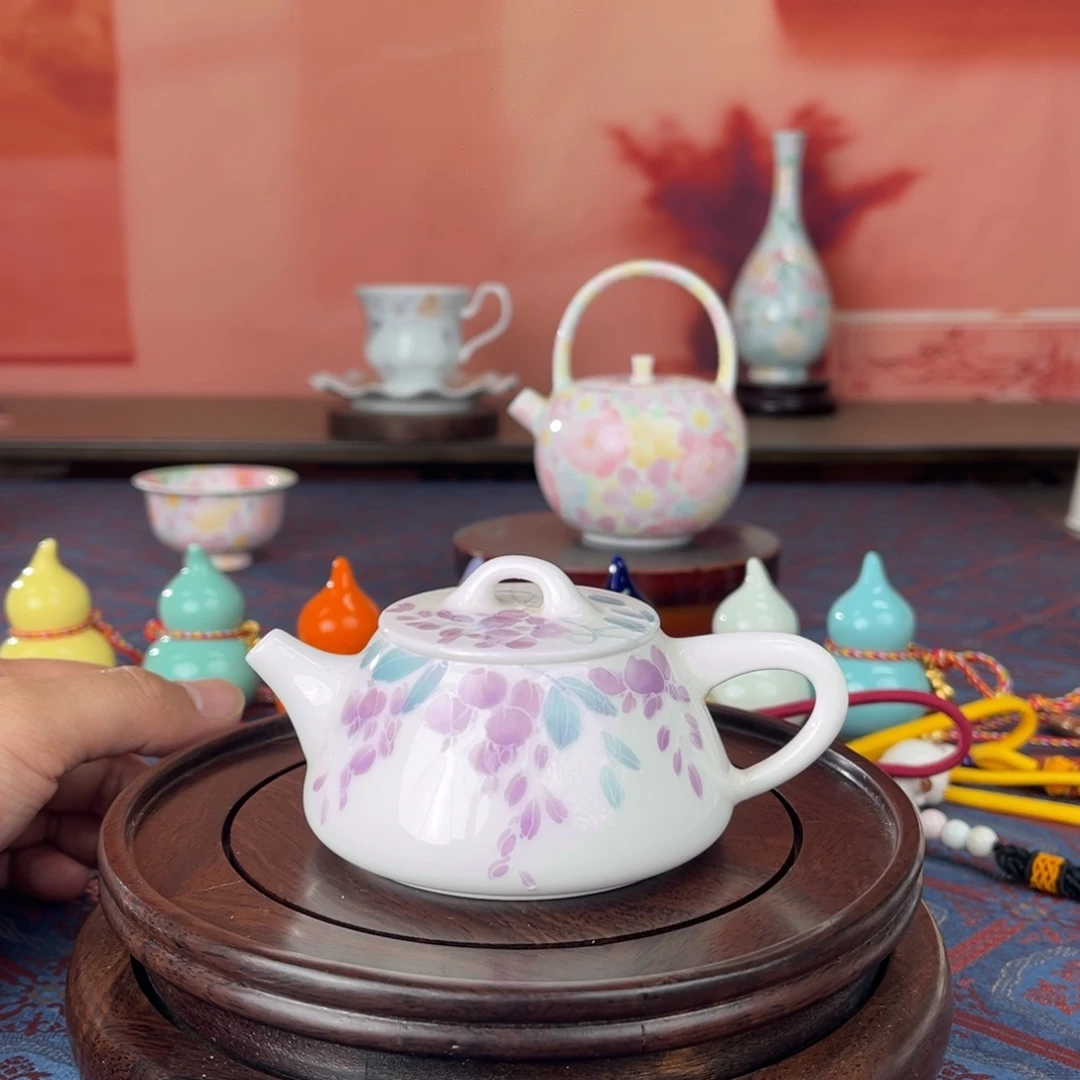 紫藤花手绘釉下彩茶壶