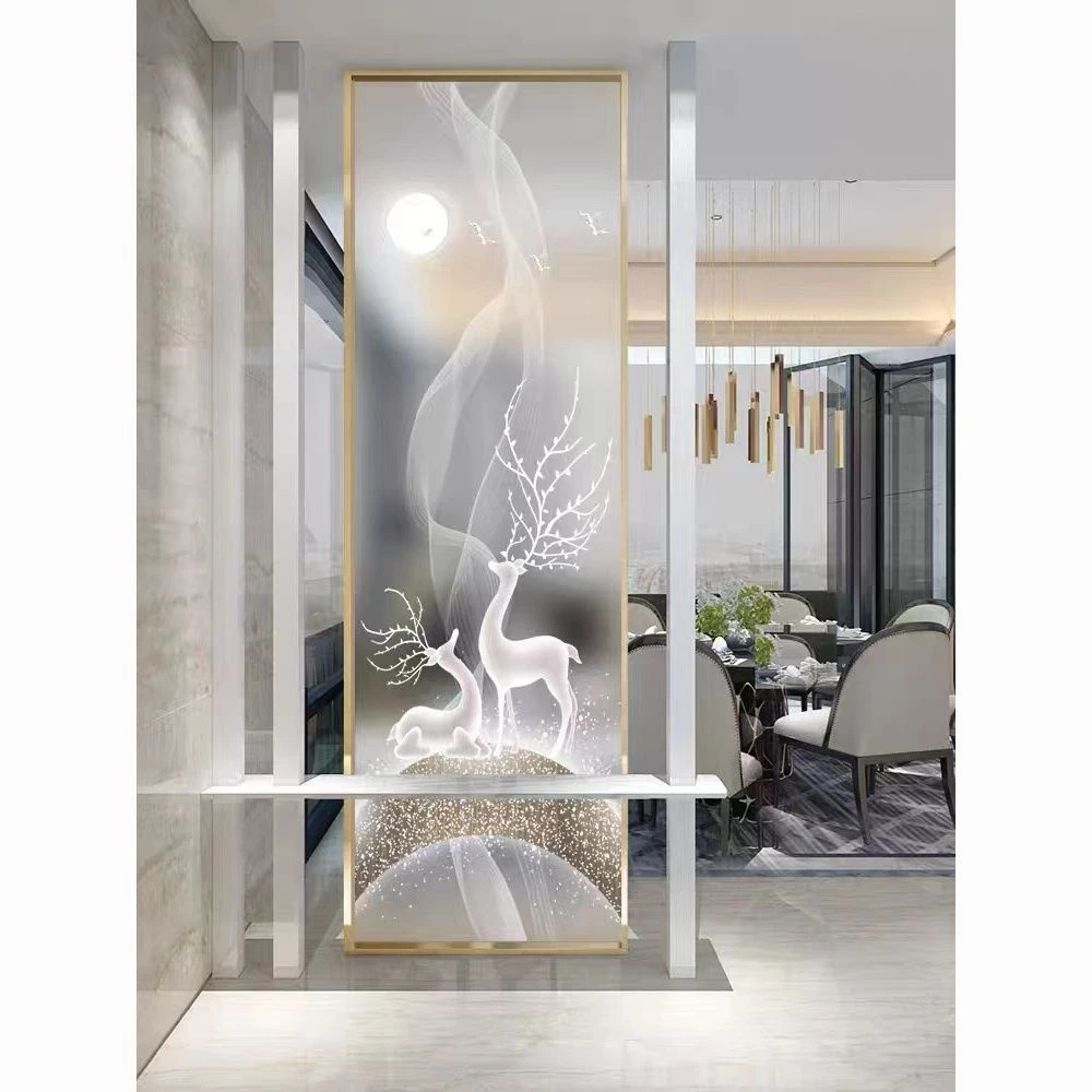 新中式长虹玻璃屏风隔断客厅轻奢简约现代铁艺卫生间玄关