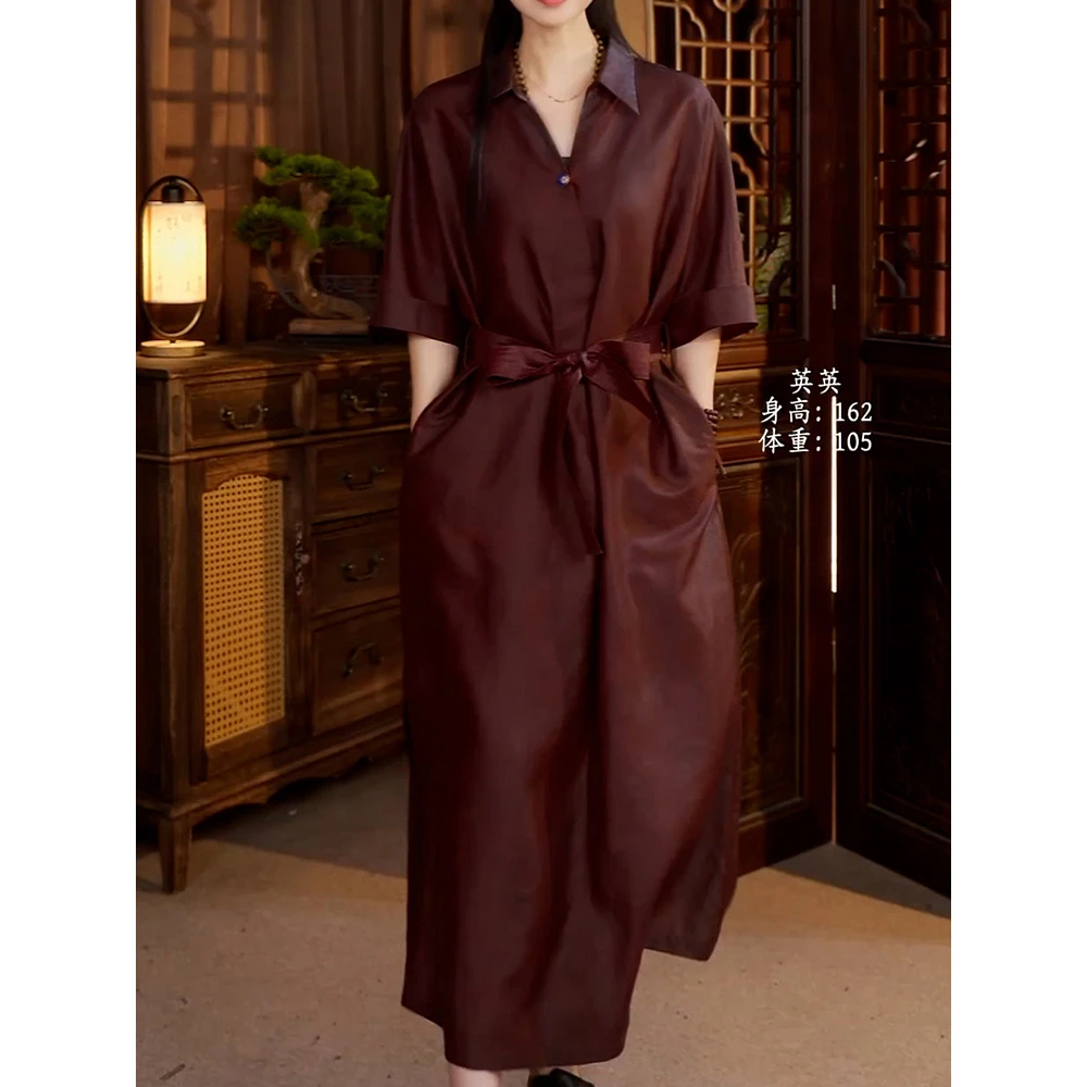 高级感新中式纯色Polo领连衣裙2025夏季新款端庄优雅短袖中长裙