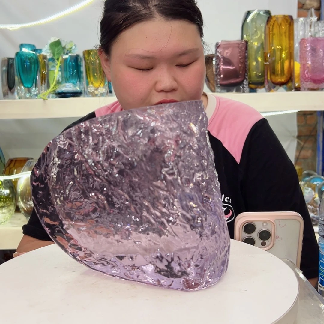 幻彩琉璃花瓶花器纯手工痕迹高度21