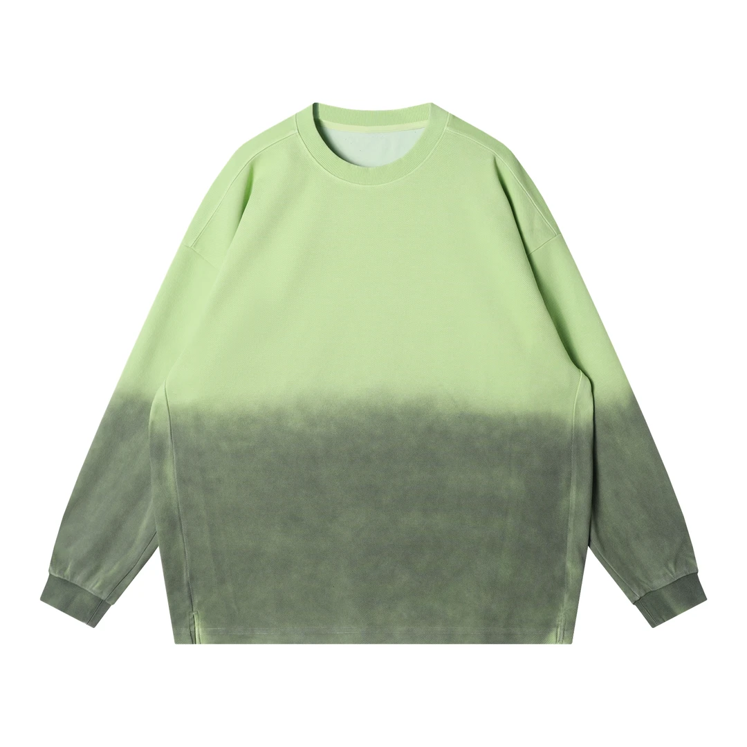 早春新款时尚个性韩版渐变圆领长袖T恤男女同款小众设计套头上衣