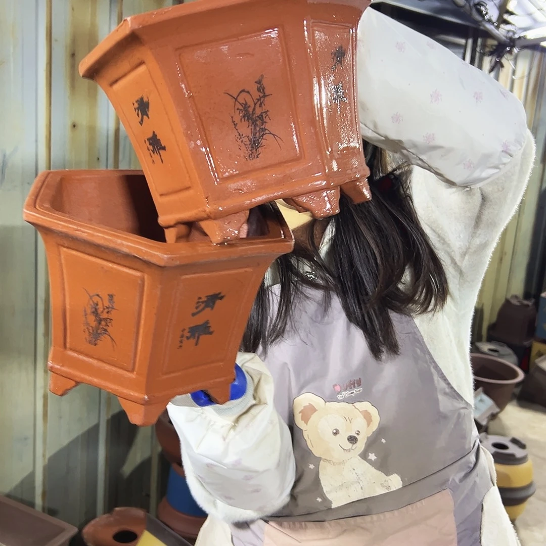 25+25红清雅六方花盆花盆