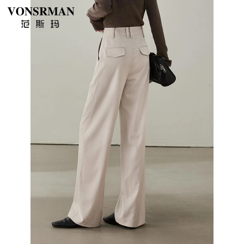 杏色通勤西装阔腿裤女2025春季新款时尚宽松百搭显瘦休闲拖地裤潮