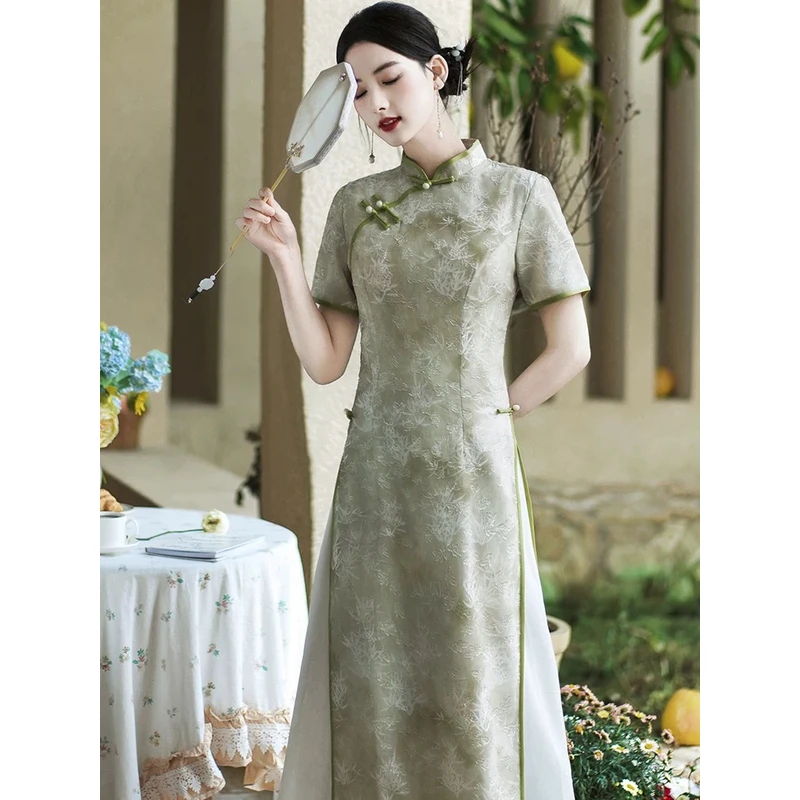 552-绿奥黛-竹旗袍