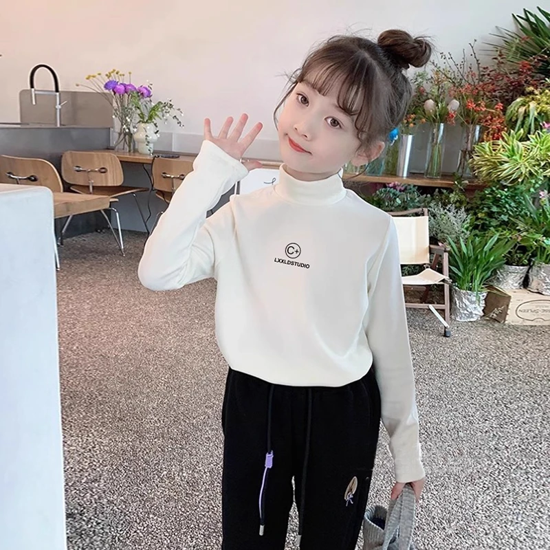 女童加绒打底衫2025春秋新款儿童德绒内搭中大童半高领加厚上衣潮