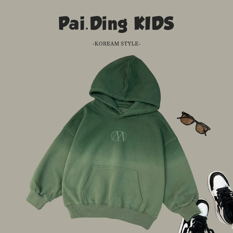 现货-【兔小呗】春装儿童韩版时尚渐变休闲个性连帽套头卫衣SJ5004