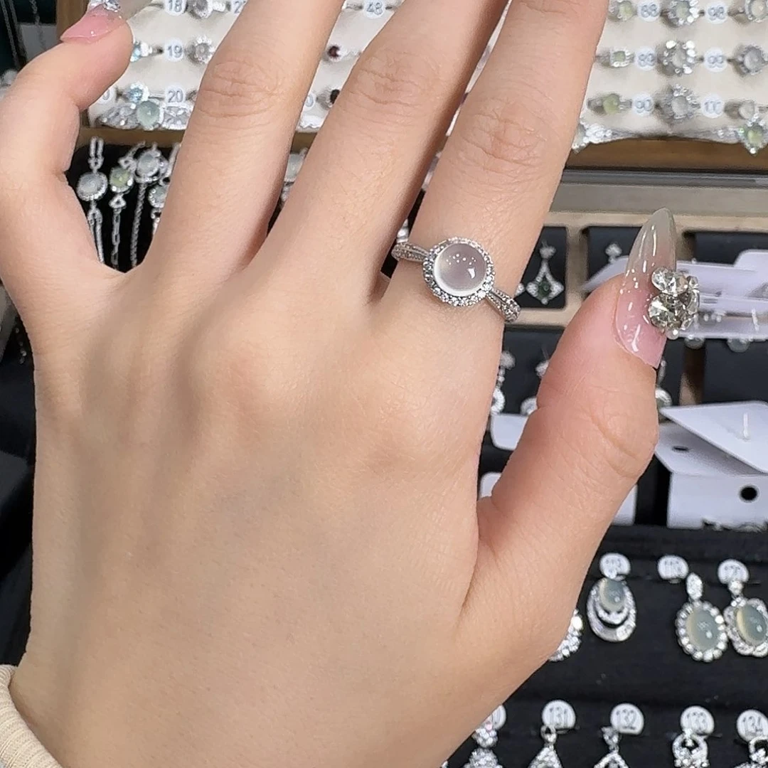 银S925镶嵌蛇纹石玉戒指陳*