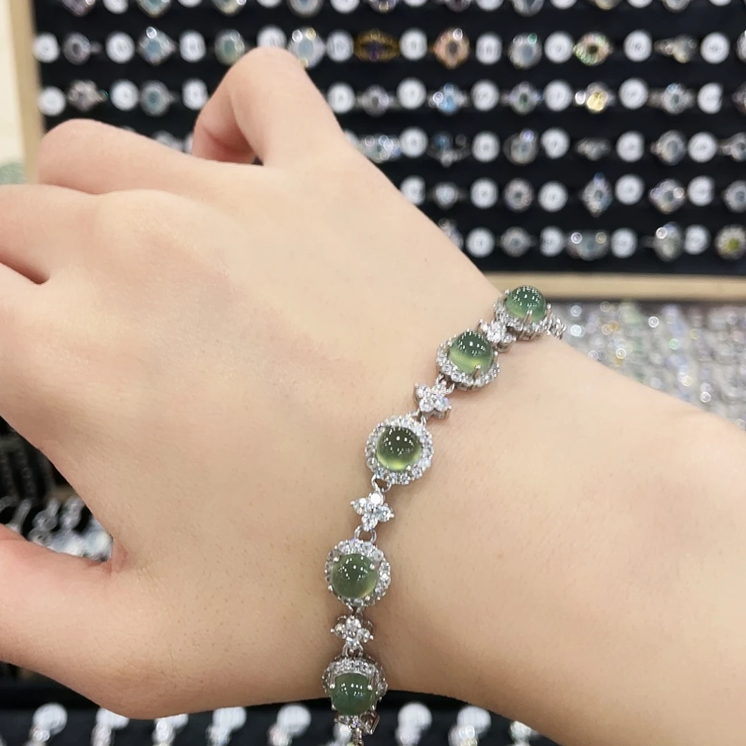 @***.蛇纹石玉银S925镶嵌手链