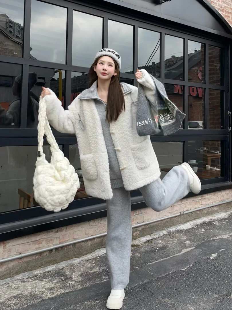 小李包自制【暖洋洋】加厚加绒保暖毛毛外套秋冬韩系休闲百搭棉袄
