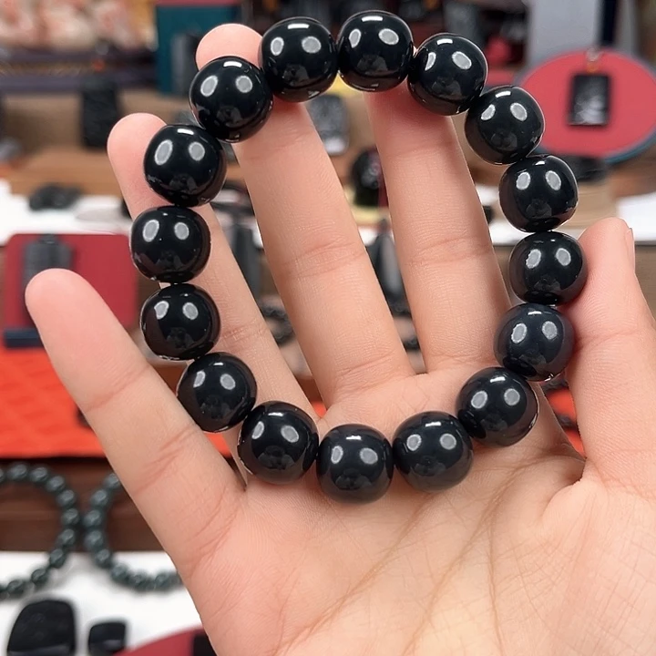 和田玉未镶嵌手串卡14精工老型珠90墨