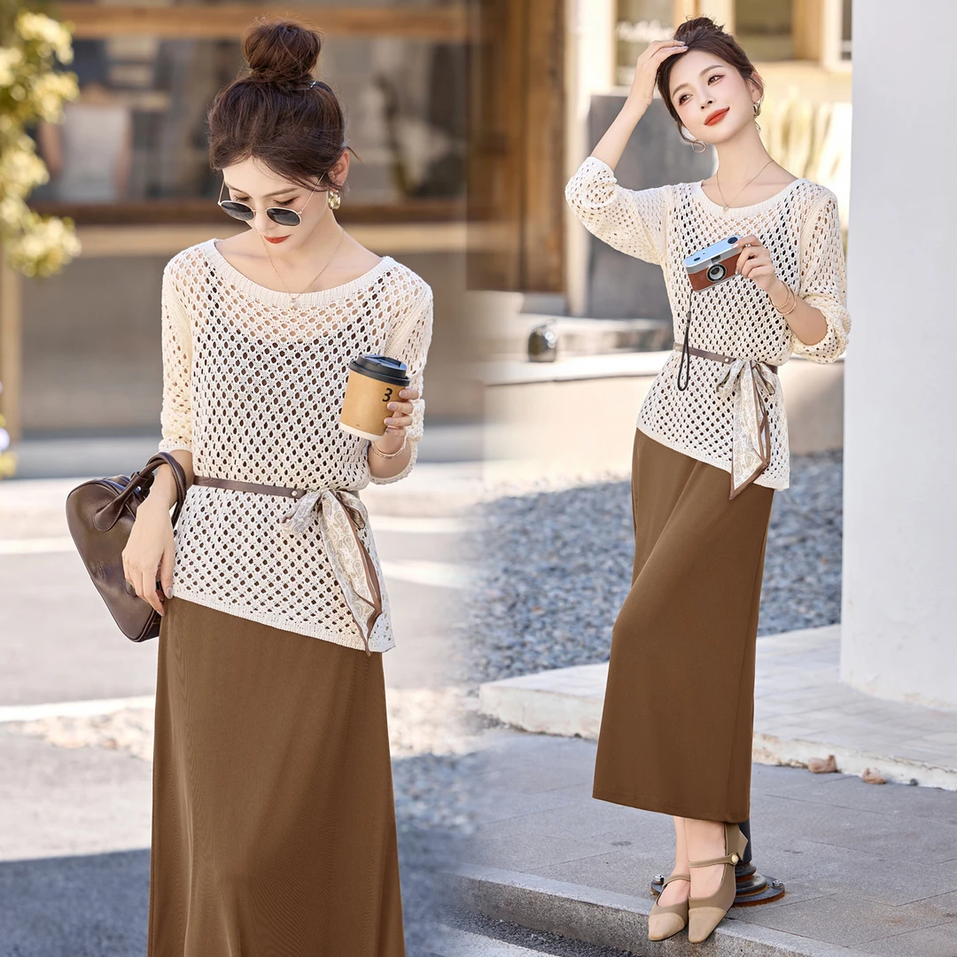 通勤风法式时尚两件套装2025春秋针织显瘦女装套装小香风半身裙