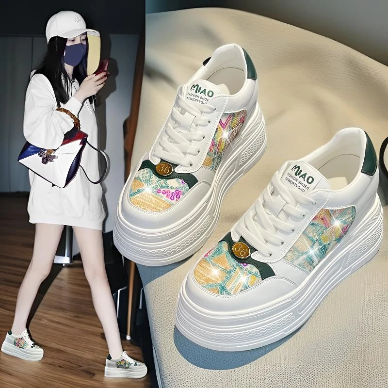 内增高9cm高跟真皮小白鞋女款不累脚小个子厚底松糕鞋202春季爆款