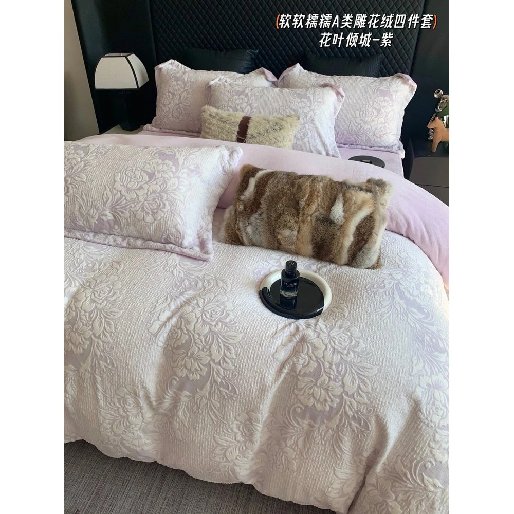 599床上牛奶绒四件套珊瑚绒冬季双面法兰绒秋冬床单被套新款Q