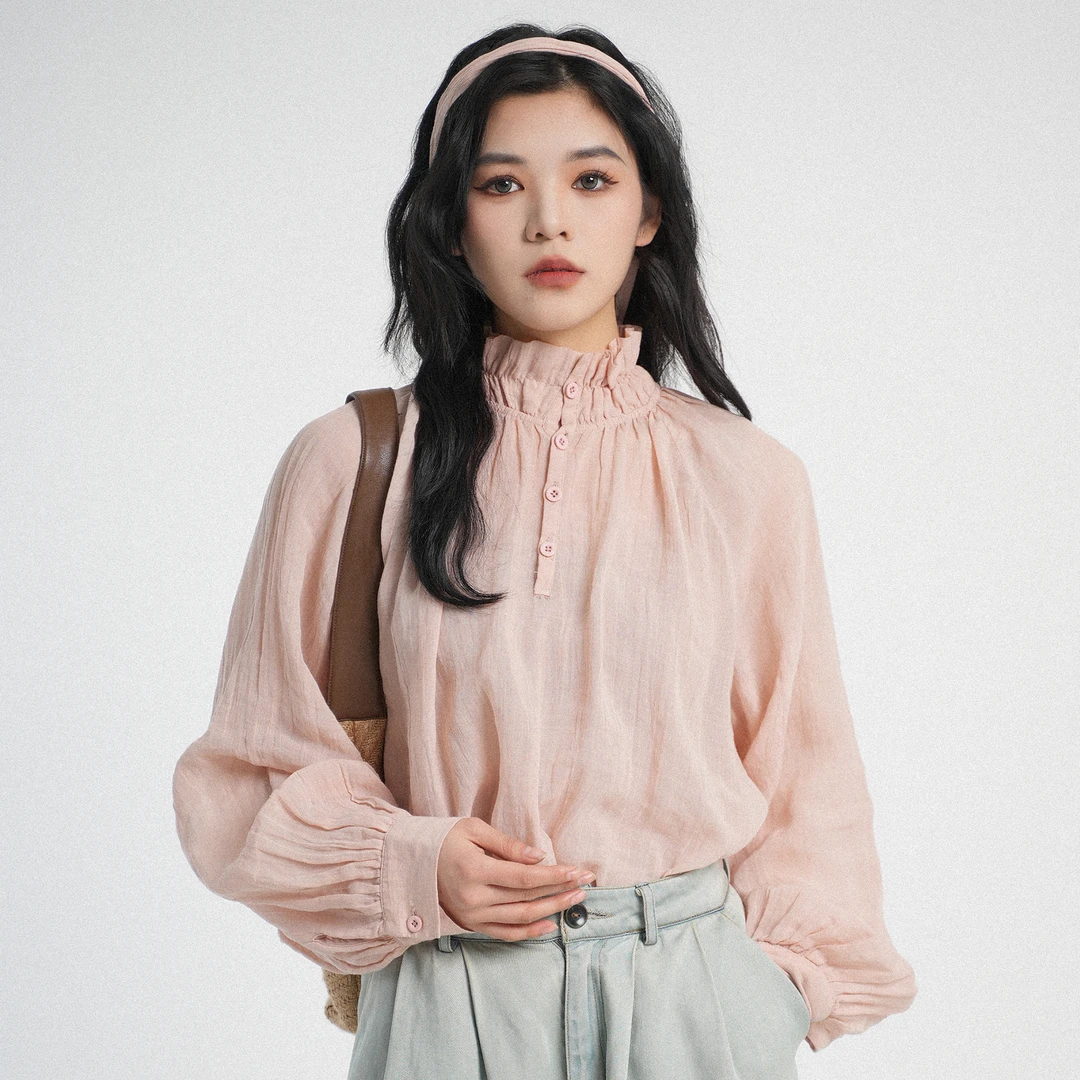 SB3231192000【素白】马乖褶皱肌理上衣时尚百搭春季甜美女士衬衫