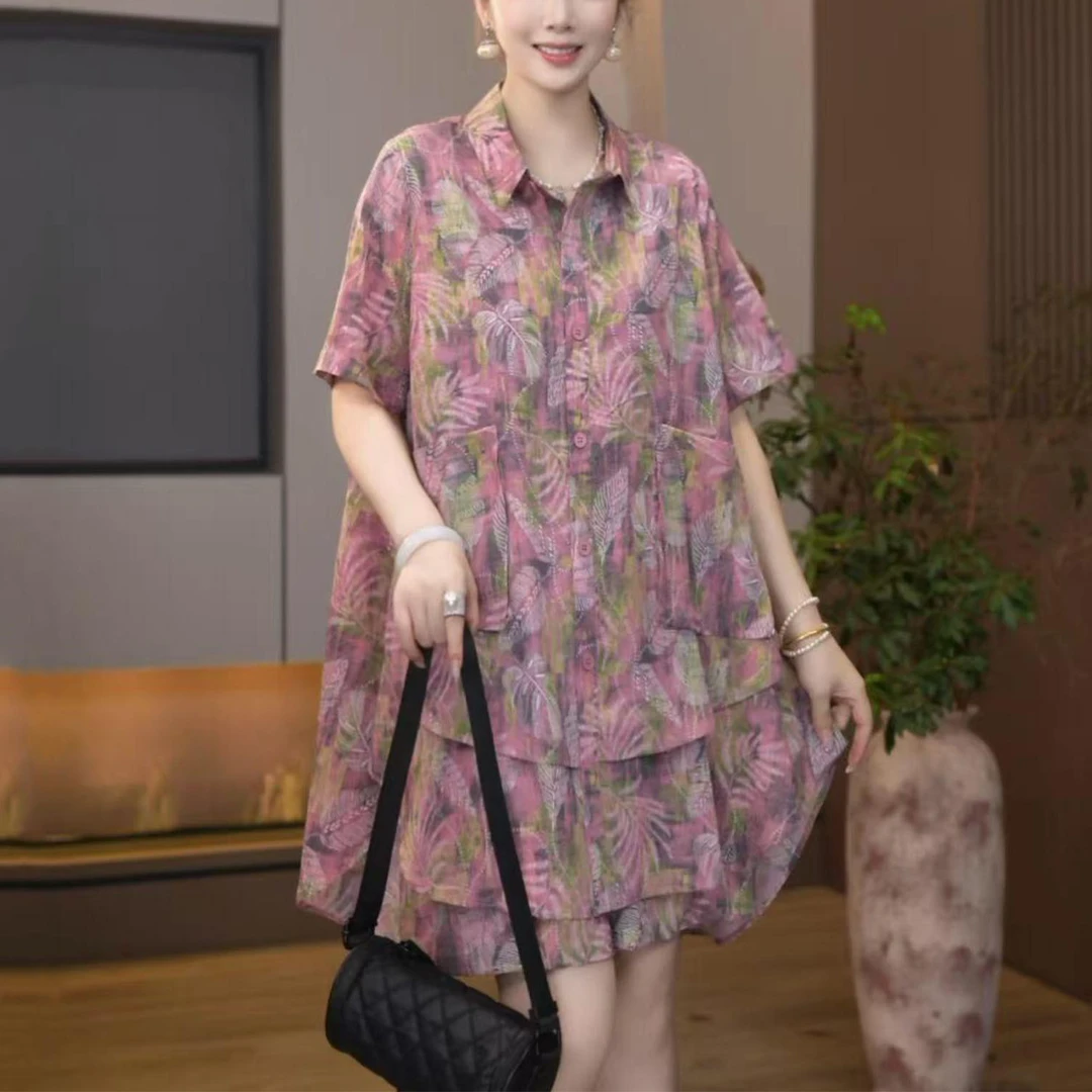 大码时尚韩版衬衫短裤两件套夏季新款2025宽松显瘦休闲套装女