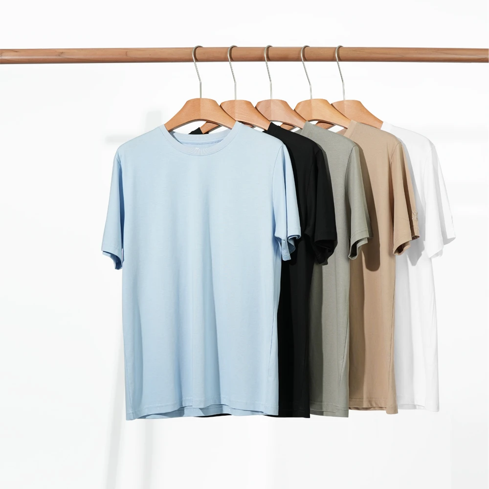 山海游麻创者系列冰丝凉感亚麻桑蚕丝男士T恤凉皮小T