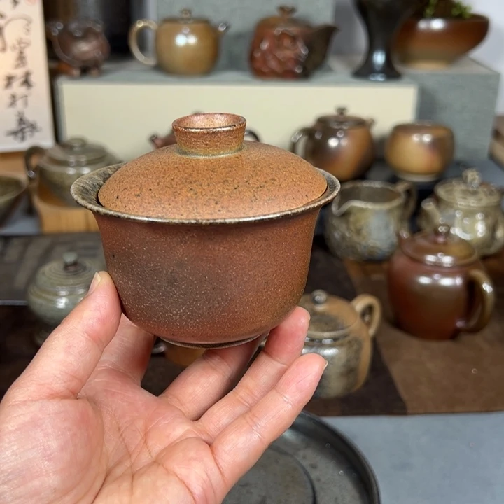 壶建水紫陶白泥柴烧盖碗140cc