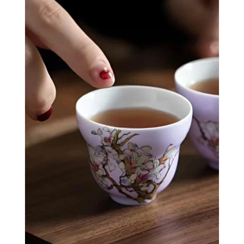 东瓷《紫地玉兰》葫芦陶瓷茶杯/容量50毫升