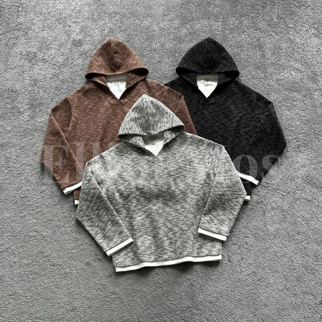Elliot Mos层次拼接~Casual Hoodie 320g假两件连帽针织衫-1255