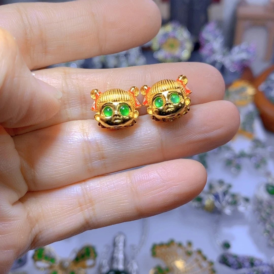 翡翠耳钉银S925镶嵌多样性发其一