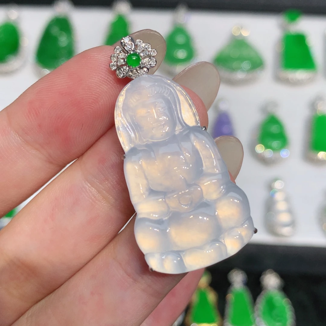 翡翠戒指18K金镶嵌吊坠