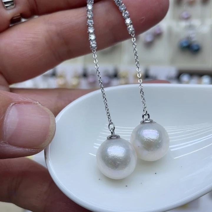 银S925镶嵌淡水珍珠耳饰