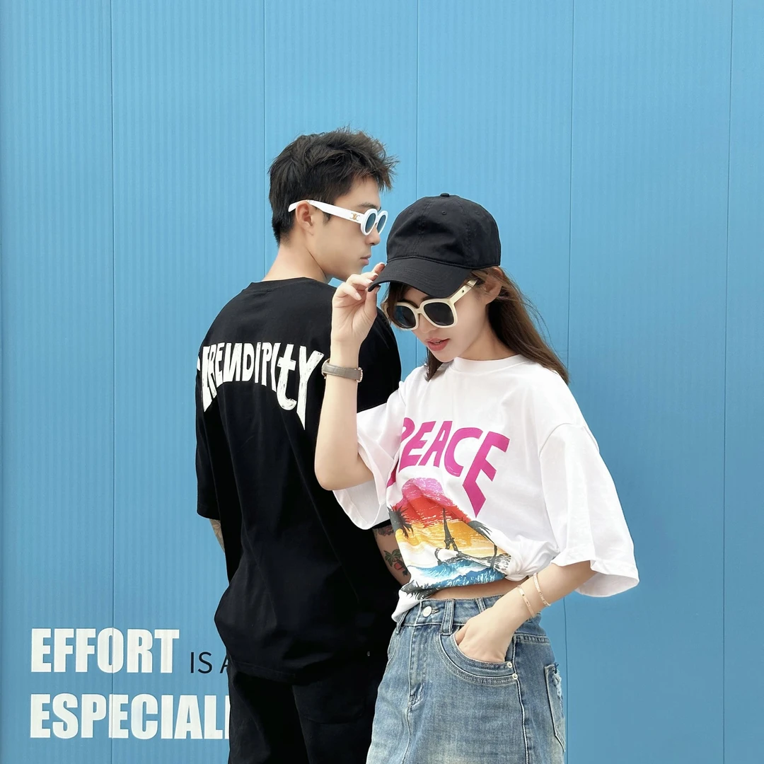 组合链接（黑+白）—YIHAN轻奢潮牌宽松大码短袖棕榈树款