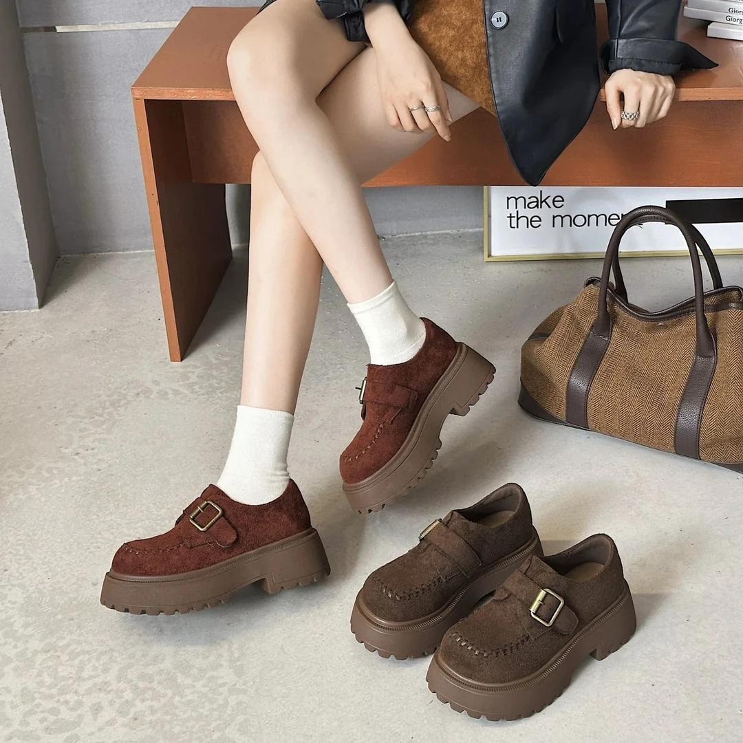 娜娜家26-893新款厚底乐福鞋圆头复古气质百搭乐福鞋