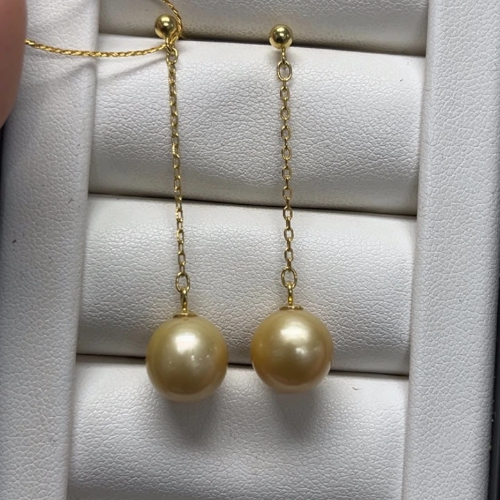 海水珍珠银S925镶嵌耳饰金珠9-10mm109