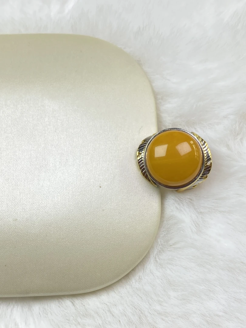 天然琥珀蜜蜡戒指银925