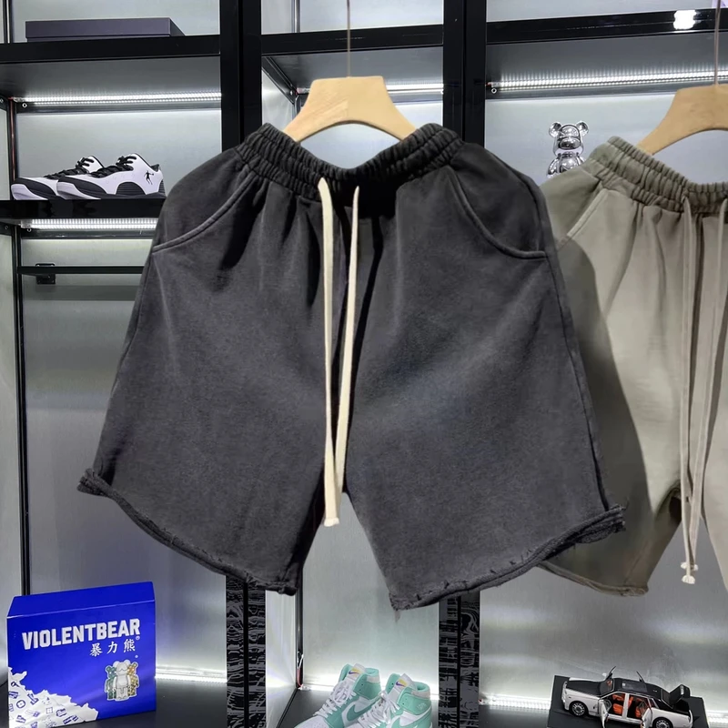 做旧水洗高品质中腰五分裤男2025夏季潮短裤百搭韩版抽绳简约外穿